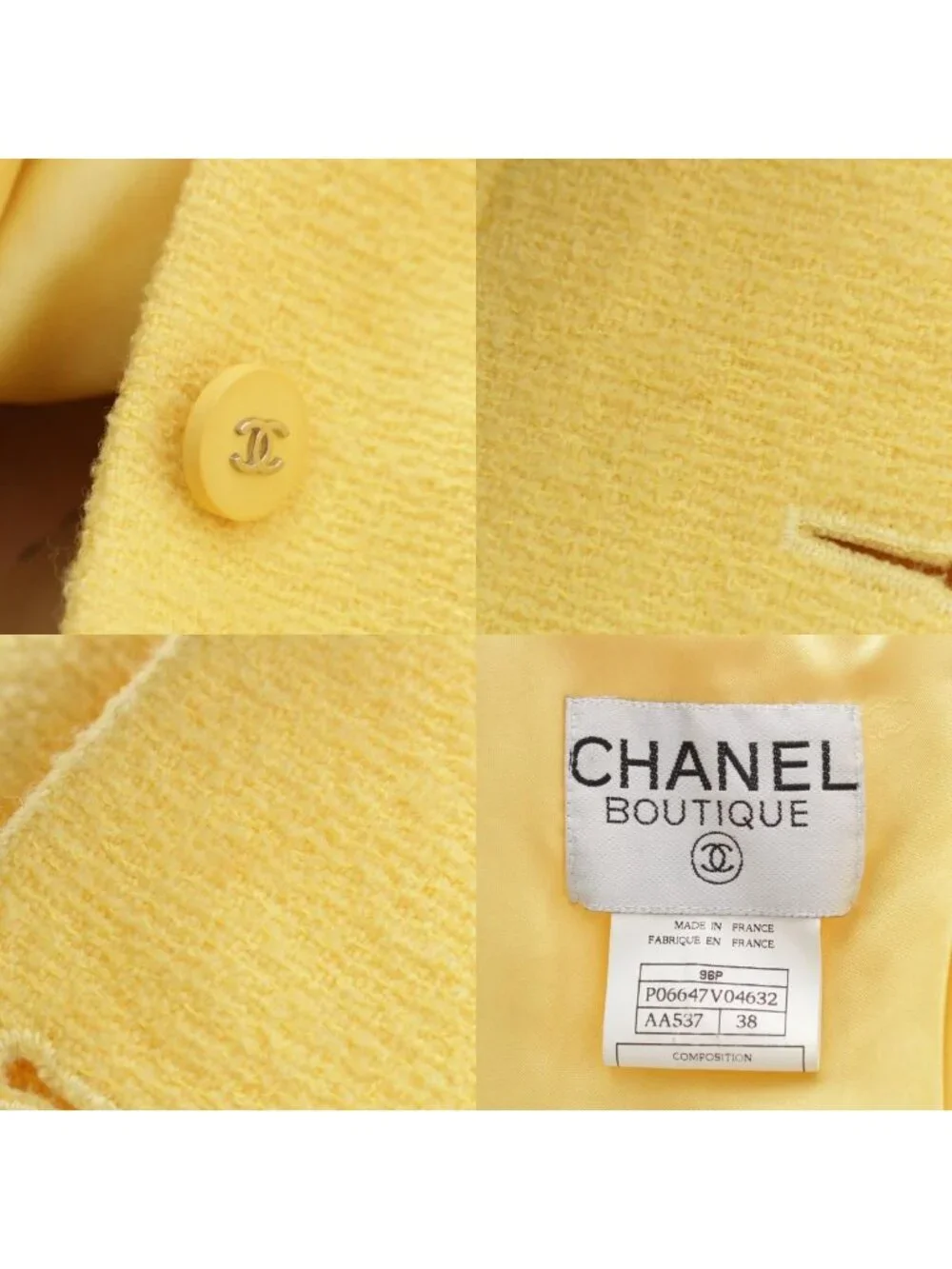 Chanel Wool Coco Button Tweed Tailored Jacket Yellow 38